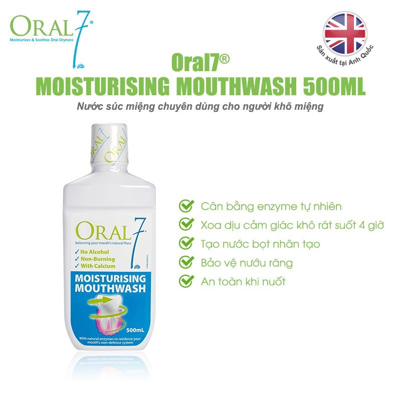 Nước súc miệng giữ ẩm Oral7 Moisturising Mouthwash 500ml - Nhập khẩu từ Anh Quốc