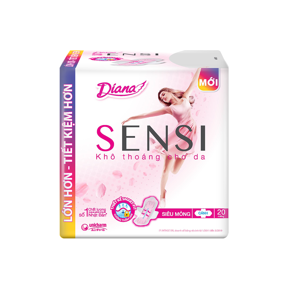 Combo 2 Băng vệ sinh Diana SENSI Siêu Mỏng Cánh gói 20 miếng