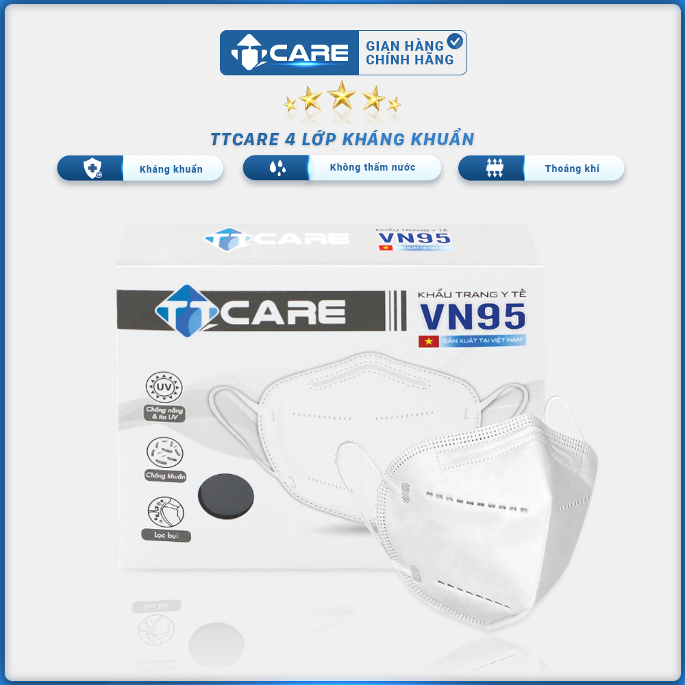 Khẩu Trang Y Tế 4 Lớp Siêu Kháng Khuẩn TT CARE VN95 Sử Dụng Chất Liệu Cao Cấp Bảo Vệ Hoàn Hảo Cho Sức Khỏe Của Bạn