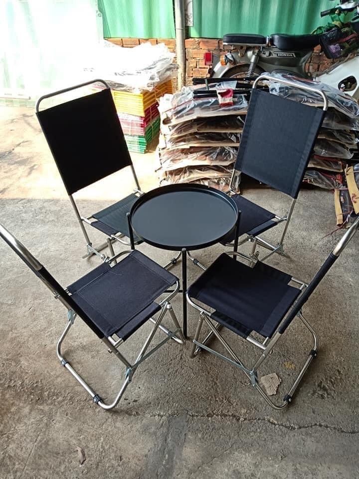 Ghế xếp cafe vải đen lưng cao dùng cho quán café không gian nhỏ hoặc café vỉa hè