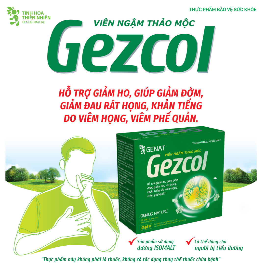 Combo 45 hộp viên ngậm ho thảo mộc Gezcol Hỗ trợ giảm đau rát họng, khản tiếng do viêm họng, viêm phế quản (hộp 20 viên) - Genat