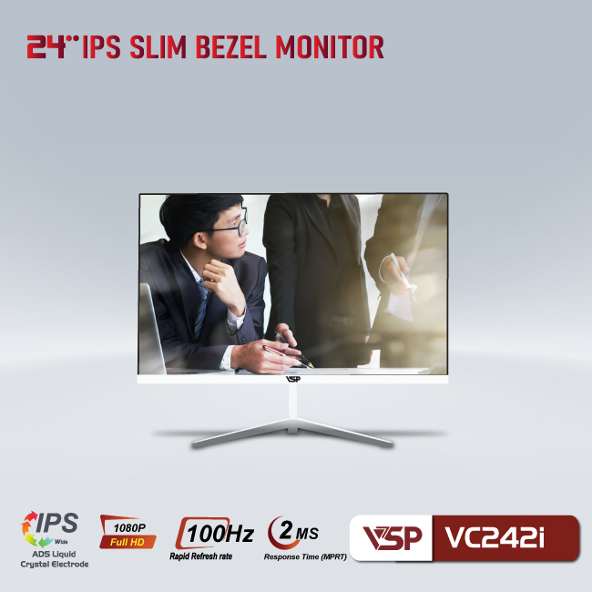 Màn hình máy tính 24inch VSP VC242i [TRẮNG] (23.8" IPS FHD 100Hz 2ms, HDMI+DisplayPort) - Hàng chính hãng VSP phân phối