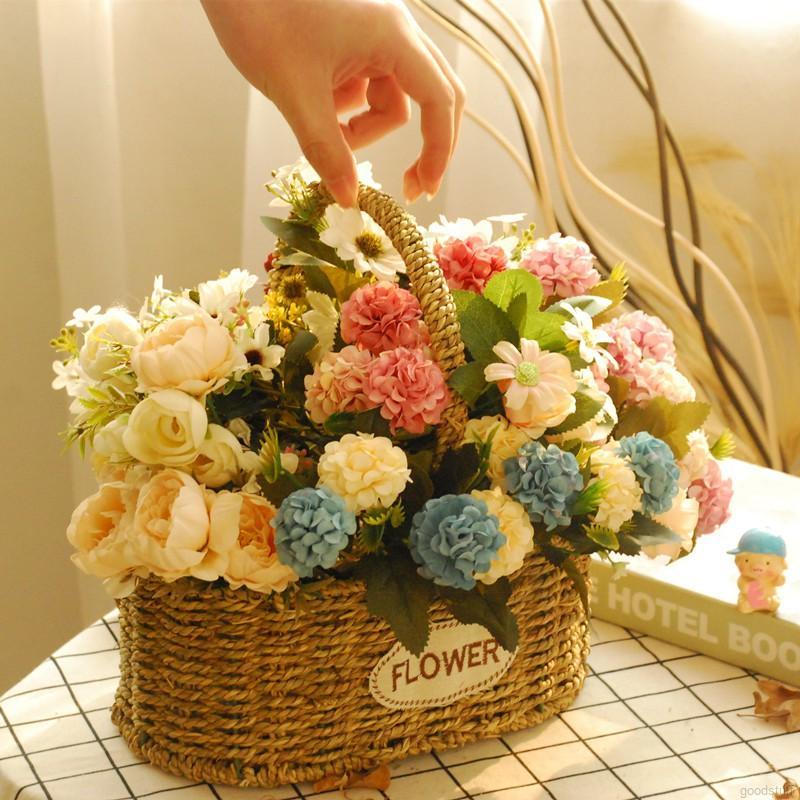 Giỏ Hoa Giả Trang Trí Nội Thất Xinh Xắn
