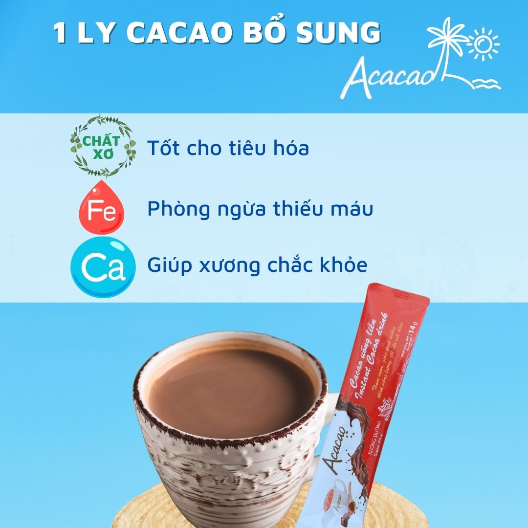 MUA 1 TĂNG 1 Bột cacao hòa tan CÓ ĐƯỜNG Acacao ca cao uống liền dạng gói TIỆN LỢI DINH DUONG