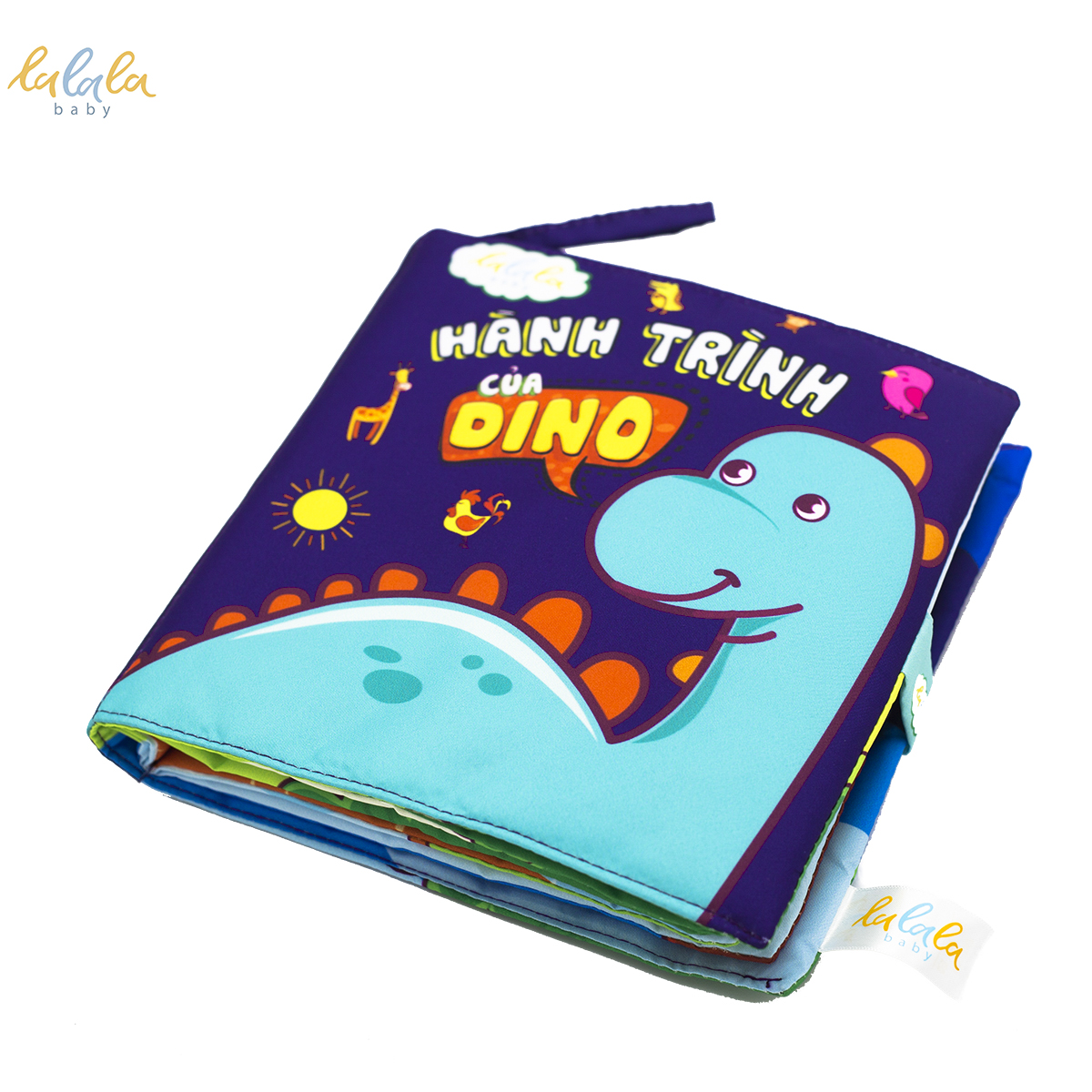 Sách vải Giáo dục sớm Hành trình của Dino, kích thước 18x18cm, sách vải đa tương tác lật mở, ú òa vui nhộn, vừa chơi vừa học. CHÍNH HÃNG