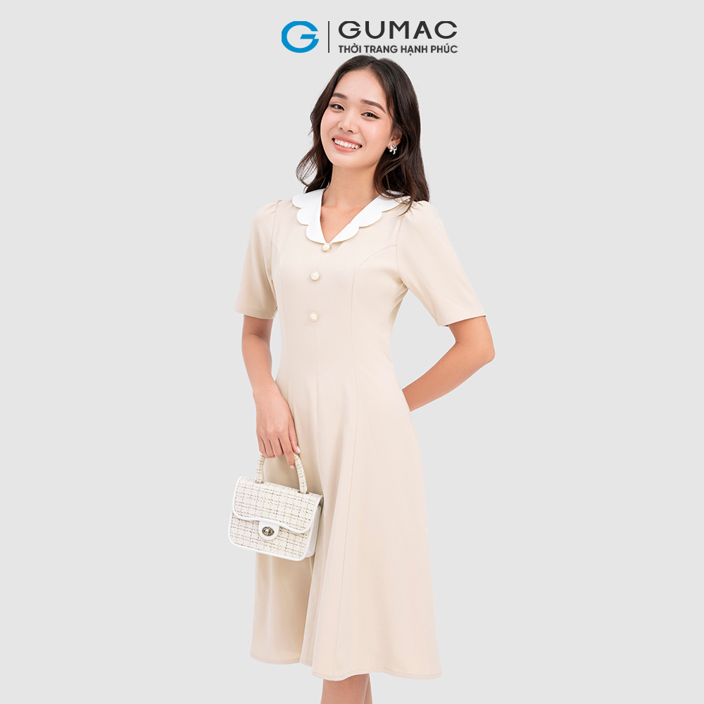 Đầm xòe GUMAC DC10020 phối cổ cách điệu phong cách