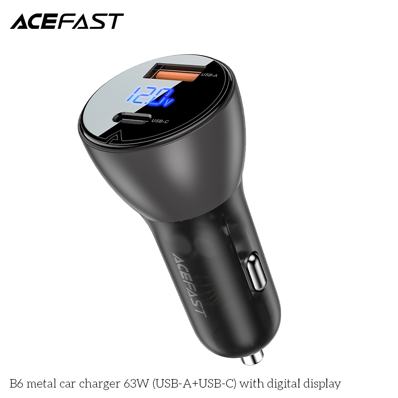 Sạc ô tô Acefast 63W 2 cổng USB-A + USB-C có đèn hiển thị - B6 Hàng chính hãng Acefast