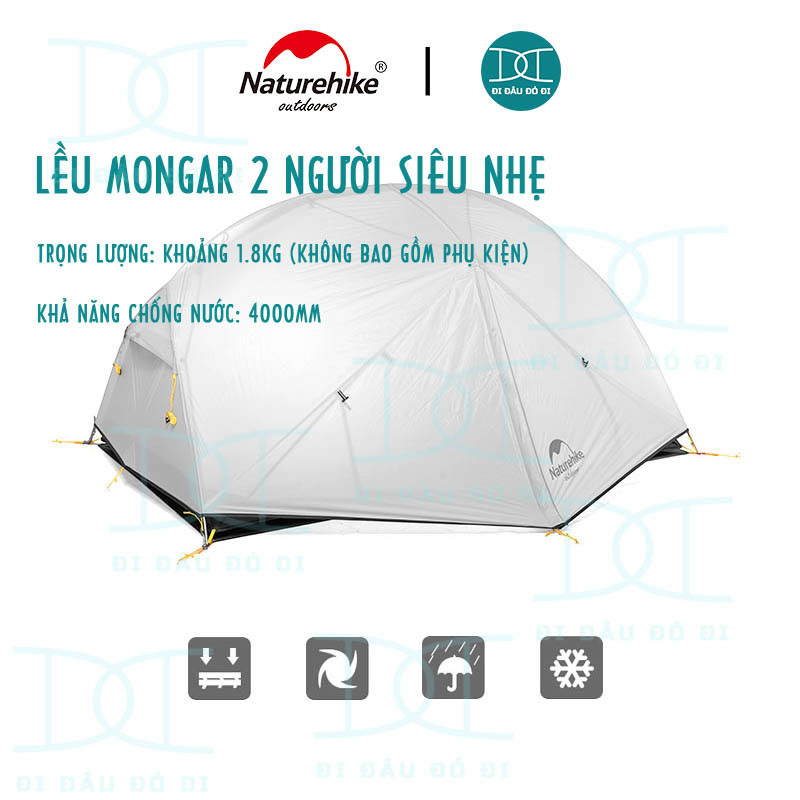 Lều 2 người cao cấp NatureHike Mongar chính hãng, chống nước, chống tia UV, chống gió và dễ dàng lắp đặt NH17T007-M