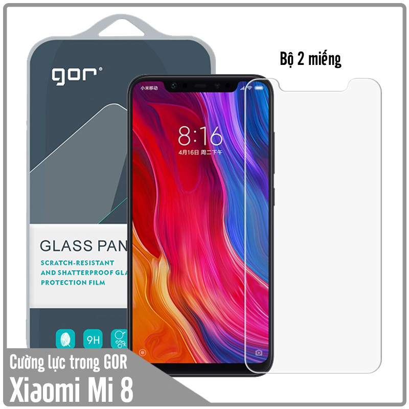 Bộ 2 miếng kính cường lực Gor cho Xiaomi Mi 8 Trong suốt - Hàng Nhập Khẩu