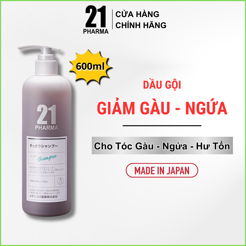 Dầu gội sạch gàu Pharma 21 Nhật Bản Dầu gội đầu chống gàu, sạch gàu &amp; hết ngứa da đầu - Chai 600ml