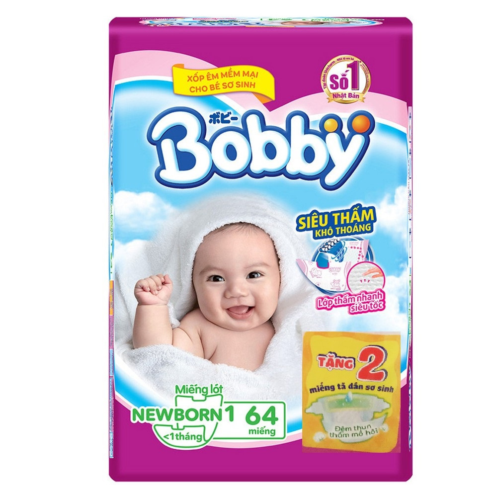 Miếng Lót Sơ Sinh Bobby Fresh Newborn 1 (64 Miếng) + 2 Miếng Tã Dán Bobby Sơ Sinh