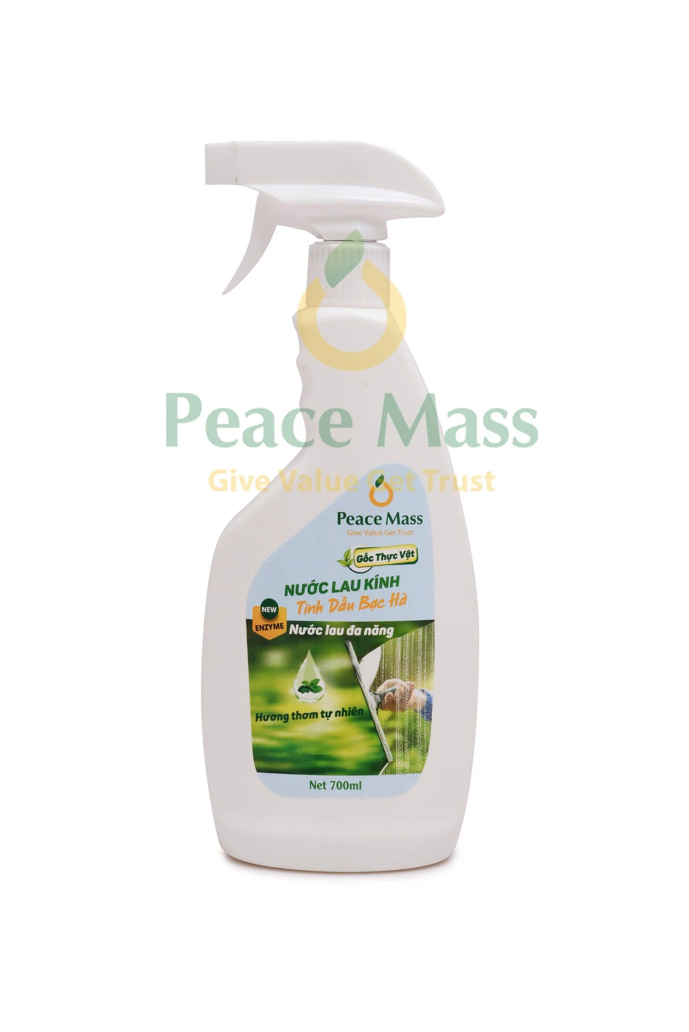 Nước Lau Kính Kết Hợp Lau Bếp Gốc Thực Vật - Tinh dầu Bạc hà Peace Mass Làm Sạch Hoàn Hảo Vết Mỡ Ở Bếp Nấu, Bàn Ăn Chai Xịt 700ml