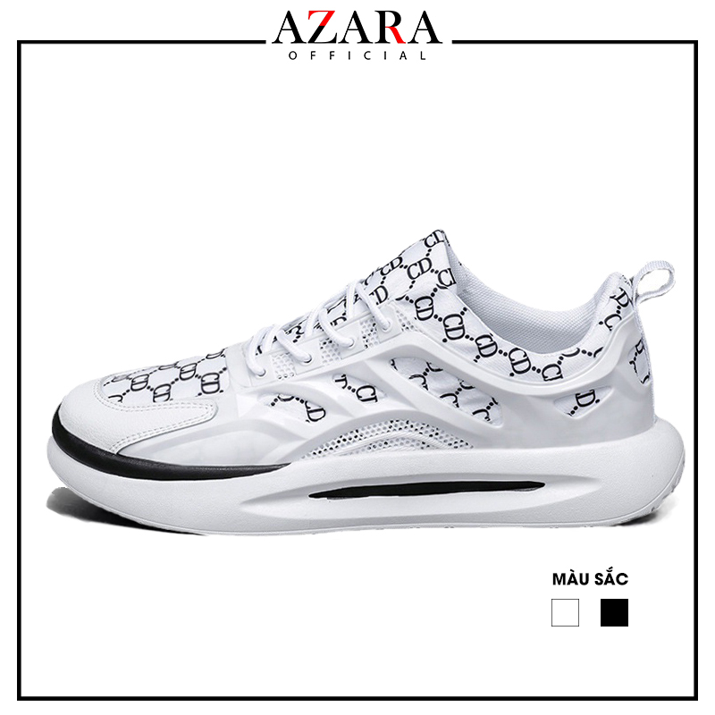 Giày Thể Thao Nam AZARA - Sneaker Màu Trắng - Màu Đen , Ôm Chân , Phong Cách Trẻ Trung - G5563