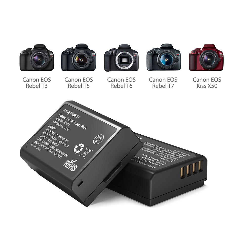 Hình ảnh Bộ 2 Pin Và Sạc Kép RAVPower Cho Canon LP-E10 1100D 1200D 1300D REBEL T3 T5 T6 T7 KISS X50 X70 - Hàng Nhập Khẩu