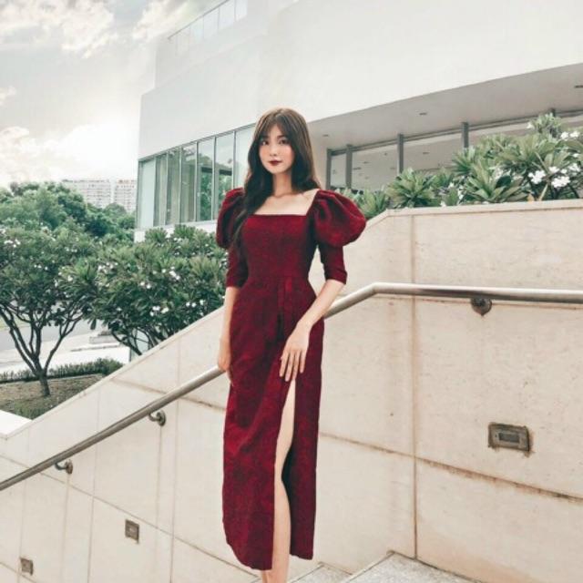 Đầm body gấm hoa xẻ đùi SANG TRỌNG - Size M/L đến 57kg - MS229VMM MM