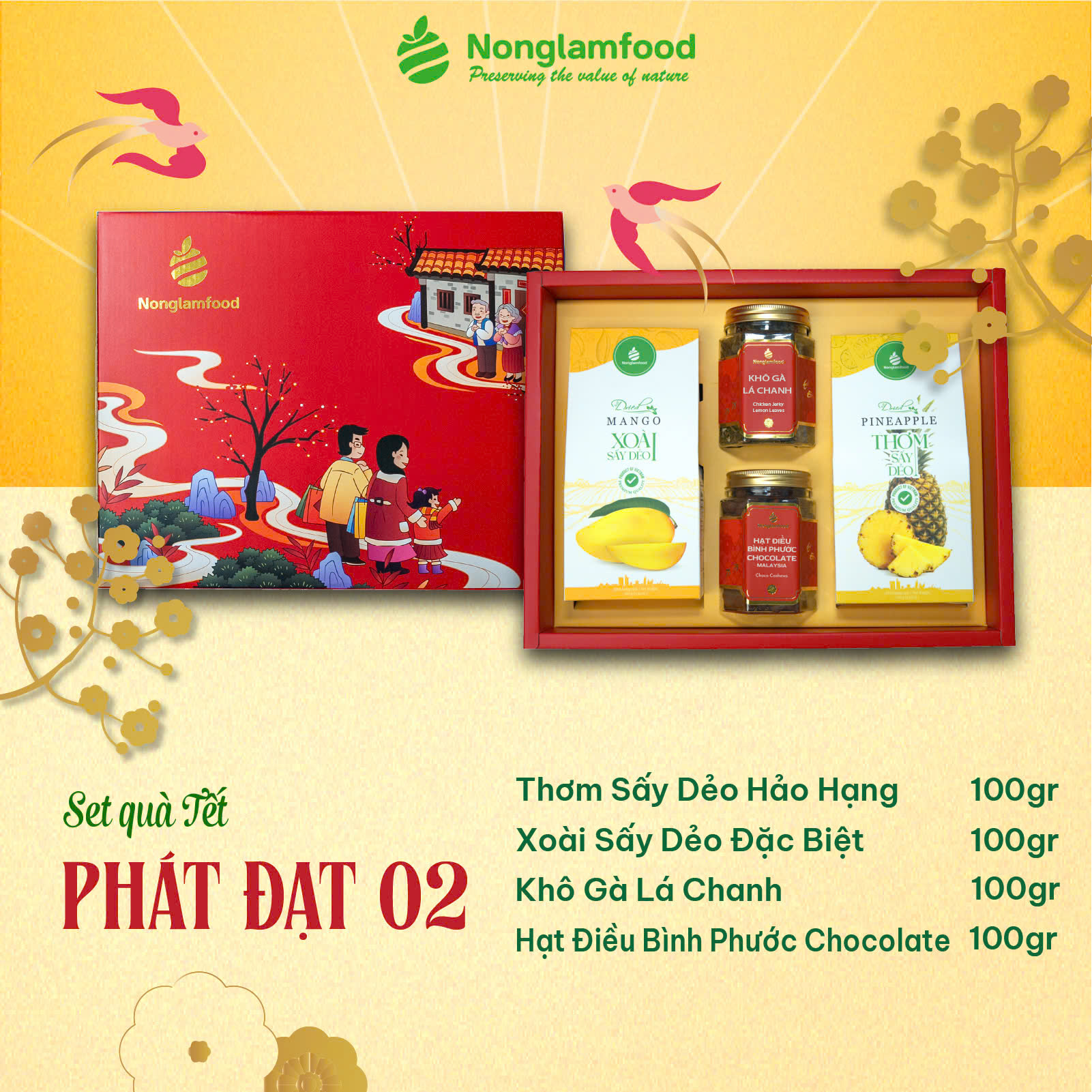 [BỘ QUÀ TẾT 2025] Set quà Tết Phát Đạt 2 Nonglamfood | Hạt mứt tết cao cấp Xuân Ất Tỵ cho người thân