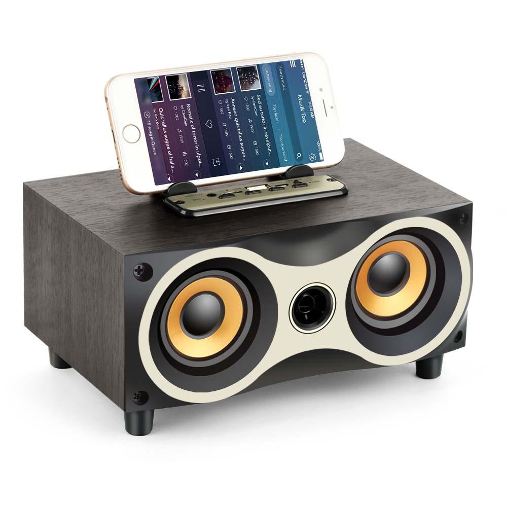 Toproad di động bằng gỗ không dây phụ Subwa -loa âm thanh stereo loa bluetooth radio fm máy tính để bàn Caixa de som cho iPhone Android Color: brown