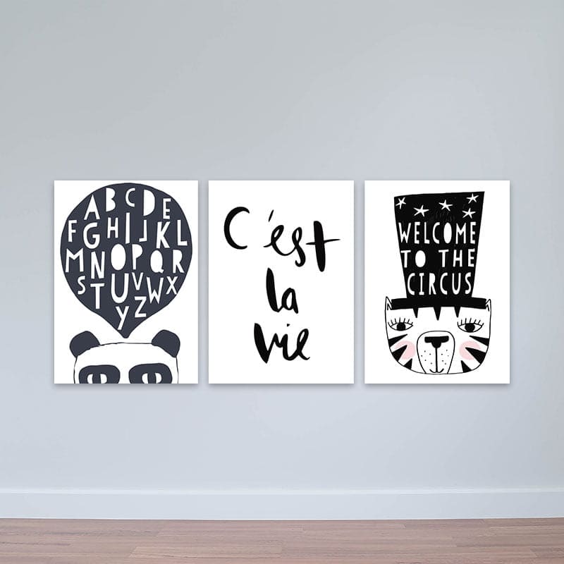 Bộ 3 tranh Scandinavian "Welcome to the circus" W2232 Canvas có viền