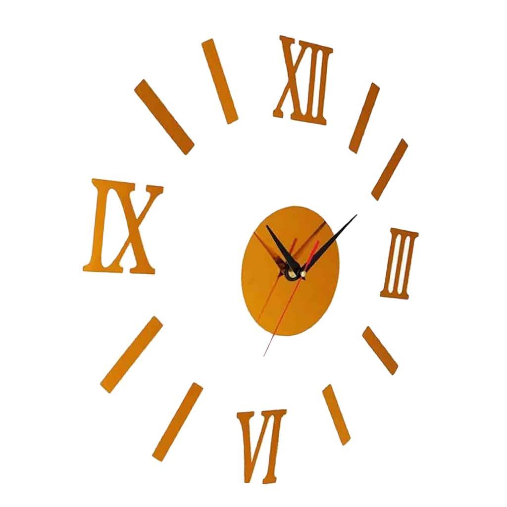 Roman Numerals 3D Mirror Sticker Bedroom Decor Golden