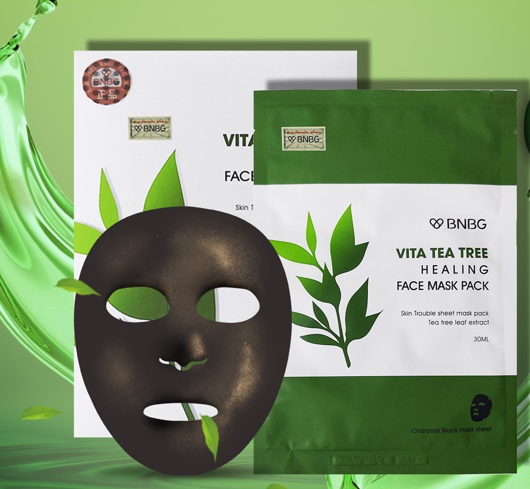 Hộp 10 Mặt Nạ Tràm Trà Giảm Mụn, Thải Độc Da BNBG Vita Tea Tree Healing Face Mask Pack 30ml + Tặng Kèm 1 Băng Đô Tai Mèo ( MÀu Ngẫu Nhiên)