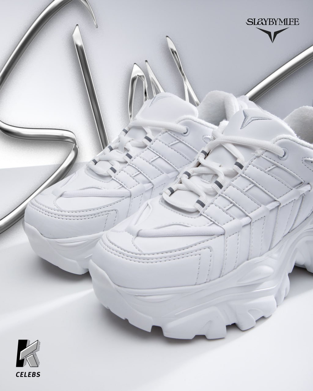 Giày đế cao SLAY BY MLEE, Sneaker Chunky All - White, Hàng chính hãng cao cấp