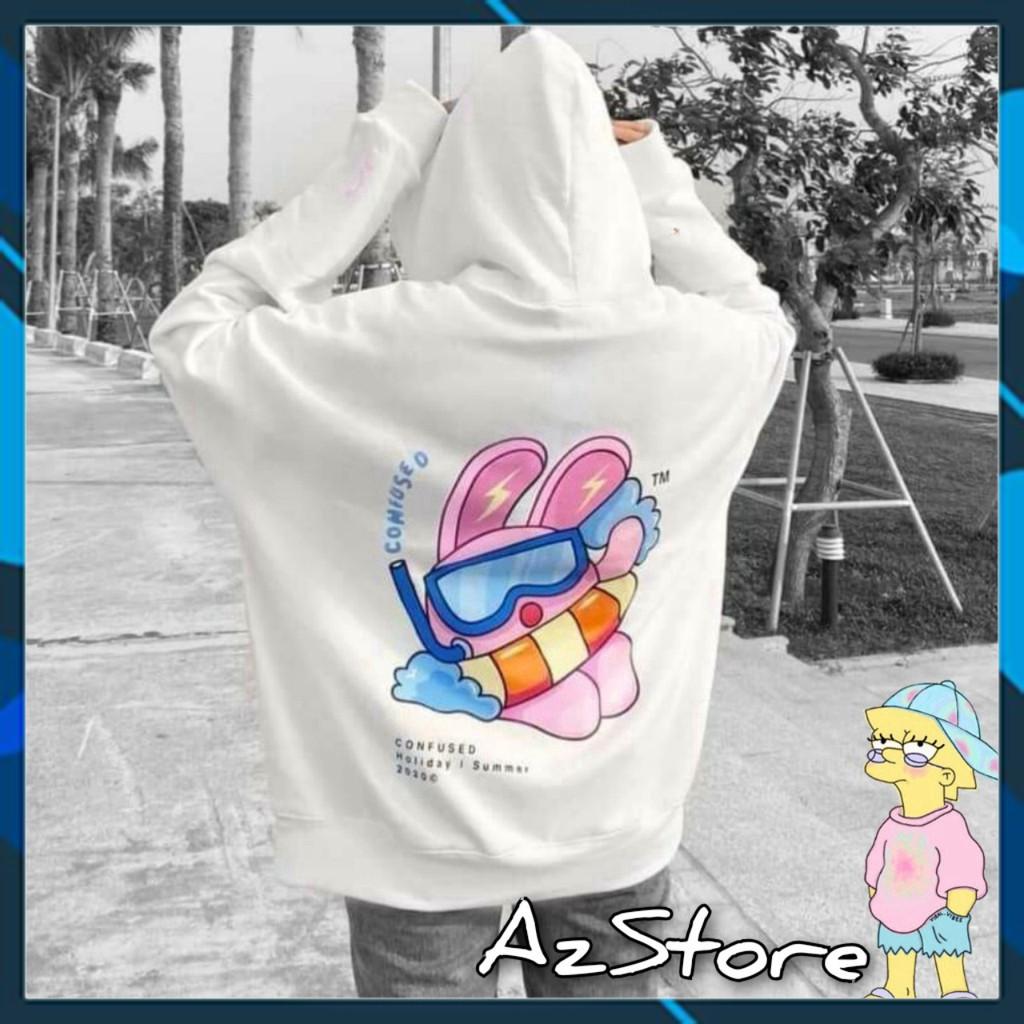 ̣ ̀ áO Khoác Nỉ Hoodie dây kéo in Thỏ đeo kính Nam Nữ Hooide Mới