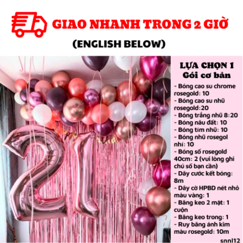 Bộ bong bóng trang trí tiệc sinh nhật màu hồng snnl12
