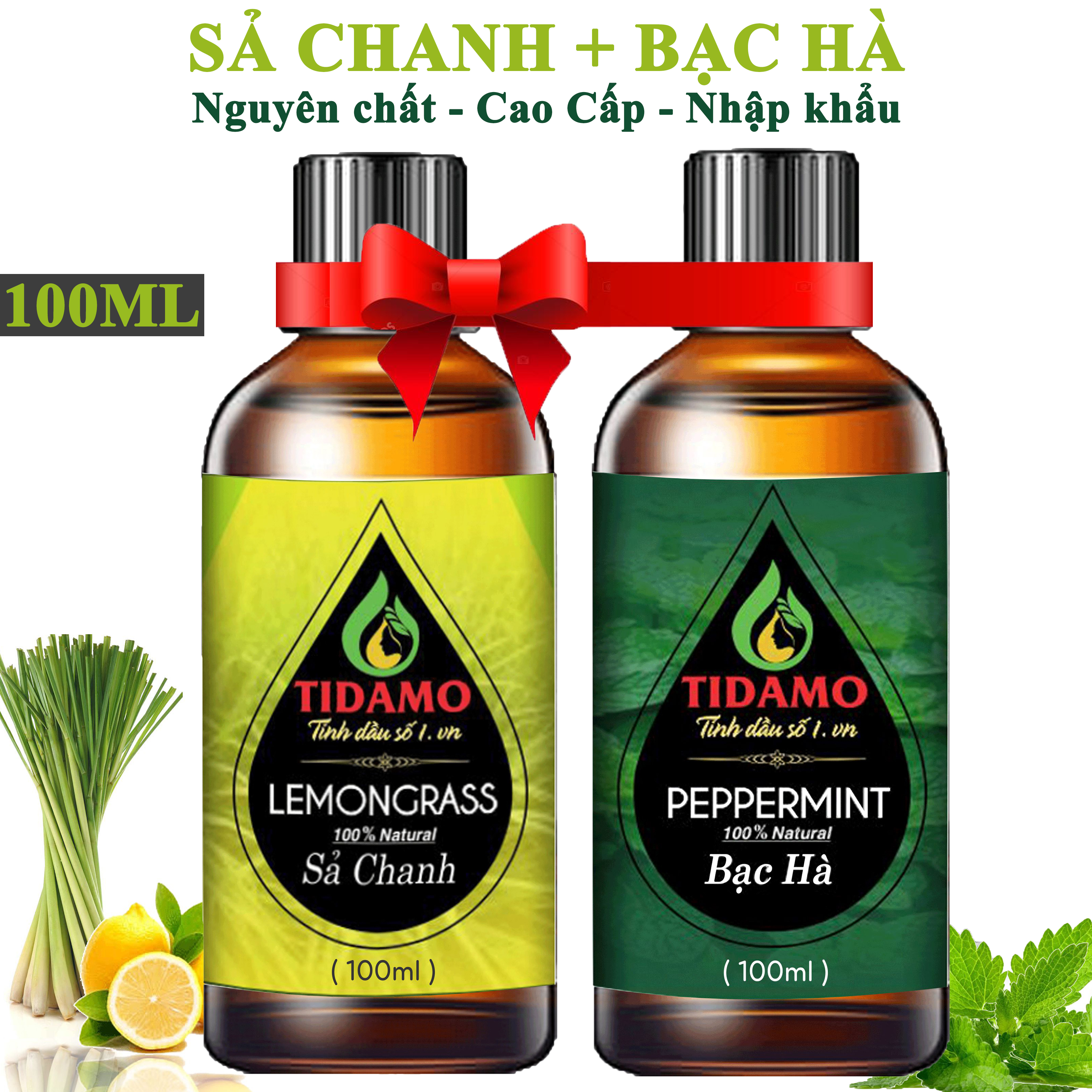 Combo 2 Tinh Dầu Sả Chanh 100ML + Tinh Dầu Bạc Hà 100ML TIDAMO - Tinh Dầu Thiên Nhiên Nguyên Chất Giúp Thư Giãn, Đuổi Muỗi, Thơm Phòng và Nâng Cao Sức Khỏe - Thích Hợp Dùng Với Máy Xông Tinh Dầu