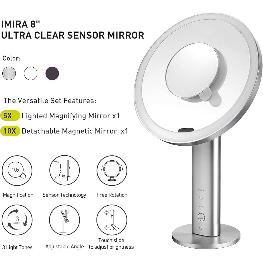Gương trang điểm cảm biến thông minh EKO EK5288WH-5X-E iMira Ultra clear (Màu trắng ngọc trai) Hàng chính hãng
