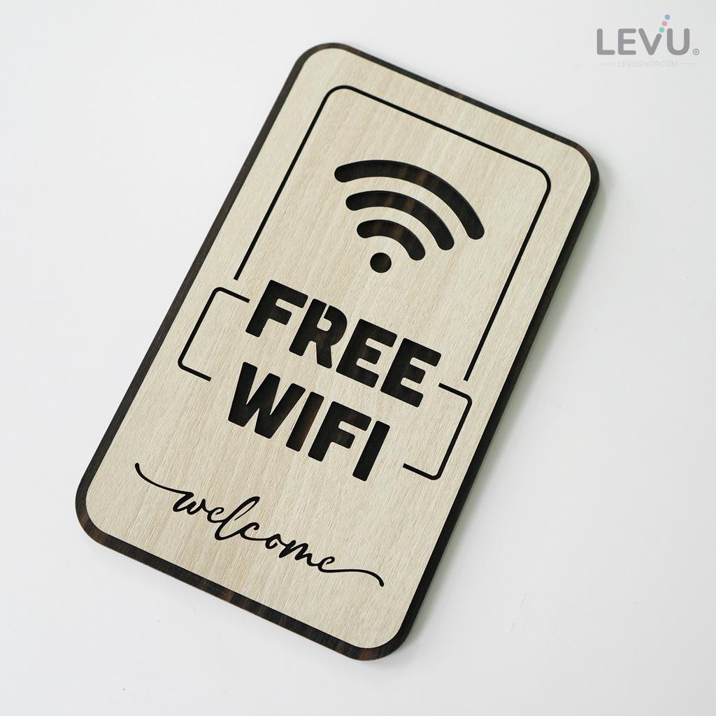 Bảng hiệu free wifi LEVU TW07S bằng gỗ khắc chữ cao cấp sang trọng