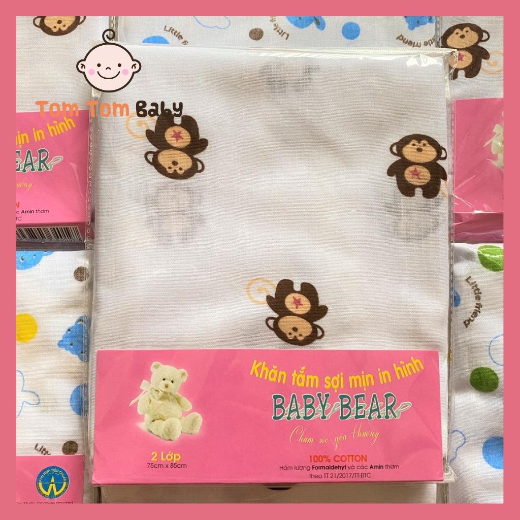 Túi 1 cái Khăn tắm sơ sinh in hình sợi mịn Baby Bear - Kích cỡ khăn 75x95 cm