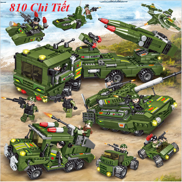 BỘ ĐỒ CHƠI XẾP HÌNH  OTO, XE TĂNG, TÊN LỬA PHÁO PHÒNG KHÔNG - ĐỒ CHƠI TRẺ EM