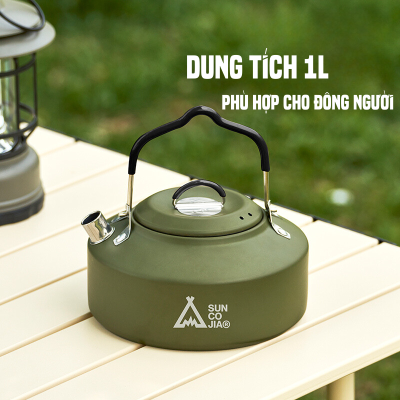 Ấm đun nước dã ngoại 1L-Suncojia, ấm inox 304 không gỉ, nhỏ gọn di động, dùng cho cắm trại dã ngoại