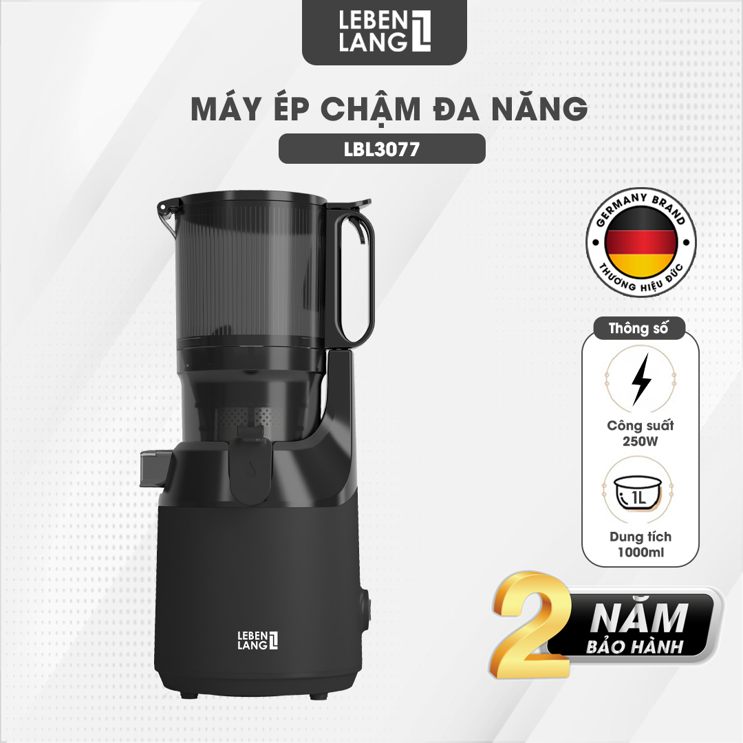 Máy ép chậm Lebenlang LBL3077, công suất 250W, dung tích 1000ml, ép kiệt bã, giữ trọn dinh dưỡng, bảo hành 2 năm - hàng chính hãng