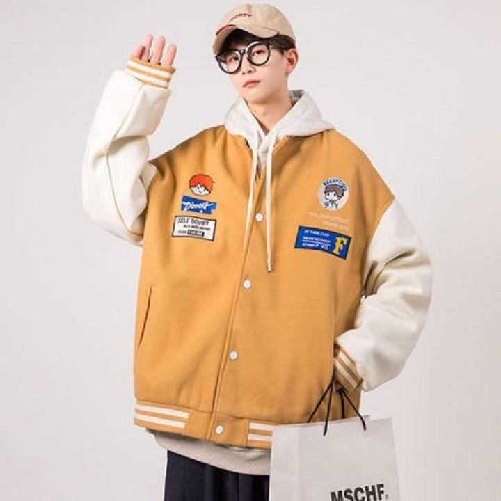 Áo Bomber/ Áo Khoác Nỉ Bông dày dặn thêu Cậu Bé F form rộng Unisex Nam Nữ Ulzzang KUN