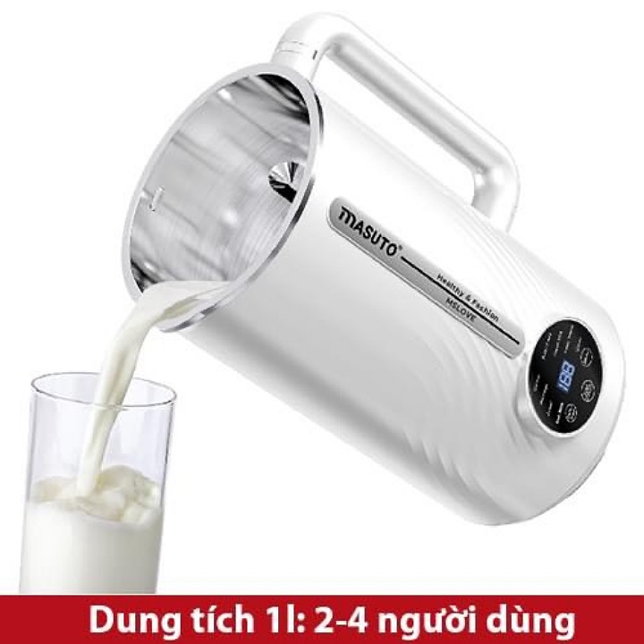 Máy làm sữa hạt Masuto 1L xay các loại hạt siêu nhuyễn mịn chống trào, 8 chế độ nấu, dễ vệ sinh hàng chính hãng