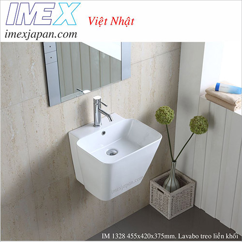 Chậu lavabo treo tường liền khối men sứ phủ nano chống bám bẩn IMEX IM 1328