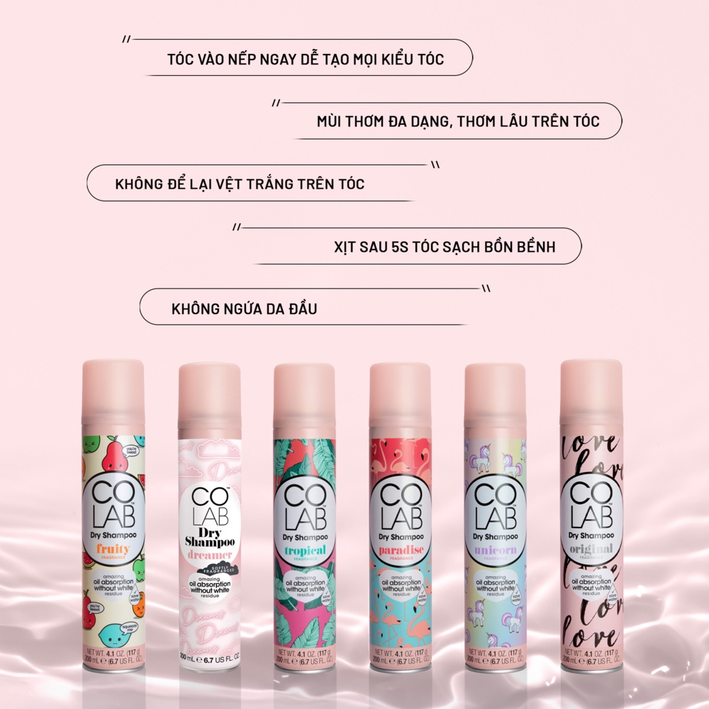 Dầu Gội Khô Colab Dry Shampoo 200ml Dưỡng Tóc Mềm Mượt, Tóc Sạch Bồng Bềnh, Vào Nếp Sau 5 Giây