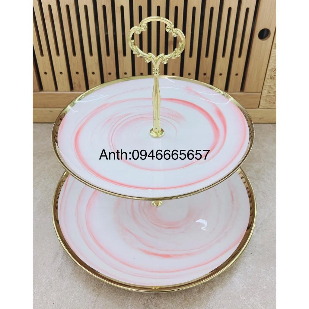 KHAY ĐỰNG MỨT TẾT BÁNH KẸO HOA QUẢ 2 TẦNG TRẮNG VÂN HỒNG