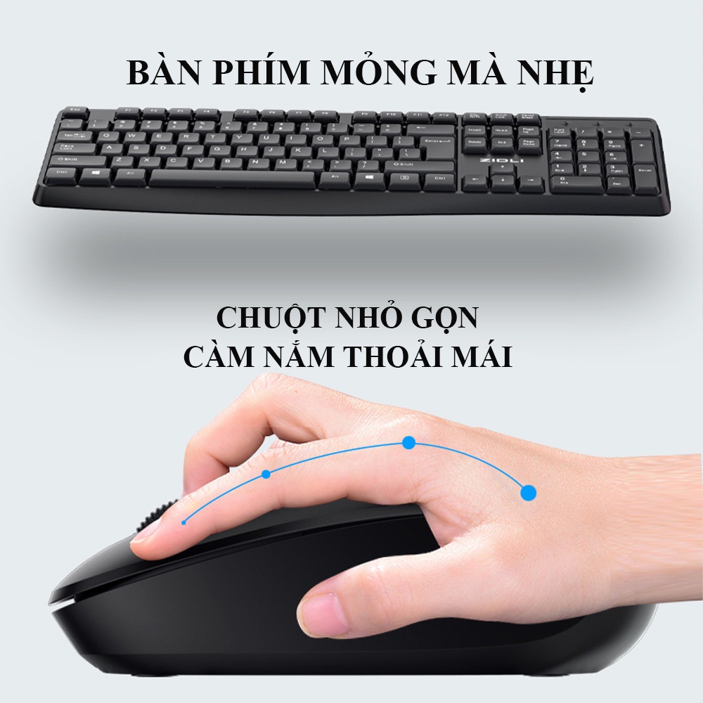 Bộ bàn phím chuột không dây wireless USB 2.4GHz KM60 gõ êm nhẹ không gây tiếng ồn giá rẻ dùng cho văn phòng, sinh viên