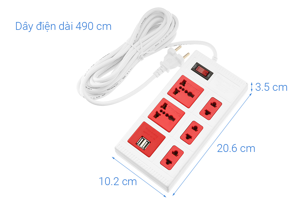 Ổ cắm điện Điện Quang 5 lỗ 2 USB 5m ECO ĐQ ESK 5WR 5ECO 2A