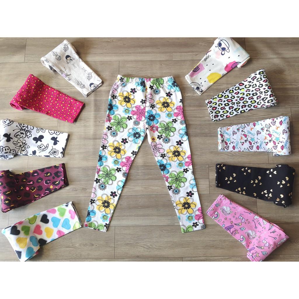 (VẢI XUẤT DƯ XỊN) SET 3 QUẦN LEGGING DÀI/QUẦN DÀI HOẠ TIẾT THUN COTTON 4 CHIỀU CHO BÉ GÁI 9-41KG