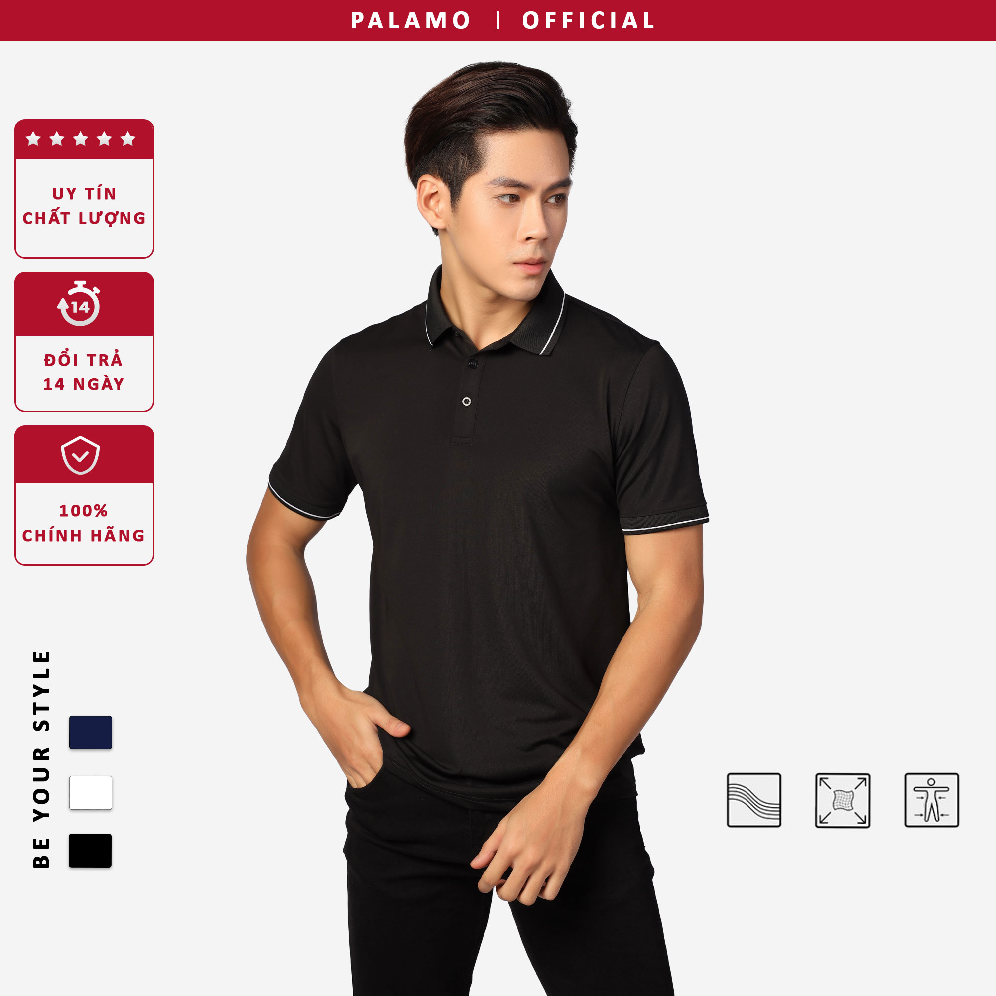 Áo thun polo nam Palamo regular fit classic / coolmax xanh đen