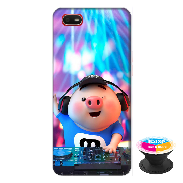 Ốp lưng điện thoại Oppo A1K hình Heo Con Làm DJ tặng kèm giá đỡ điện thoại iCase xinh xắn - Hàng chính hãng