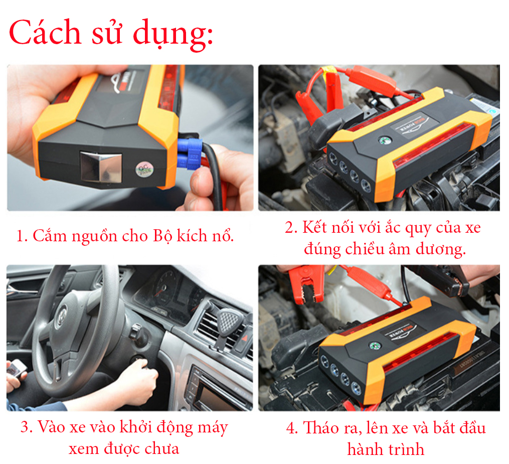 Bộ kích điện nổ máy oto xe hơi + Tặng Máy Bơm lốp xe + Vali phụ kiện - HJX29