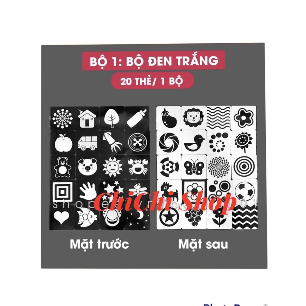 Thẻ Học Thông Minh Đen Trắng Cho Bé Từ 0-3 Tháng, Trọn Bộ 20 Thẻ Kích Thích Thị Giác 2 Mặt Chống Thấm Nước