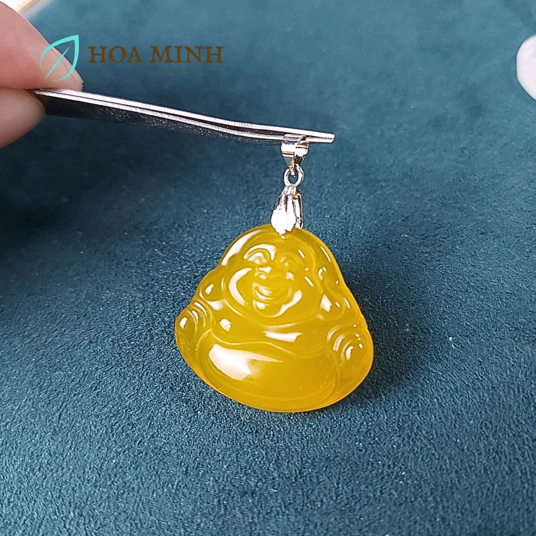 Mặt dây chuyền kiểu ngài Di Lặc đá Mã Não A size 27x30mm hoan hỉ phong thuỷ tài lộc