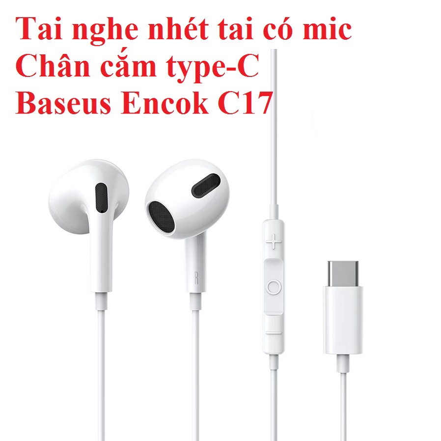 Tai nghe nhét tai jack cắm type-C có mic Baseus Encok C17 NGCR010002 - Hàng chính hãng