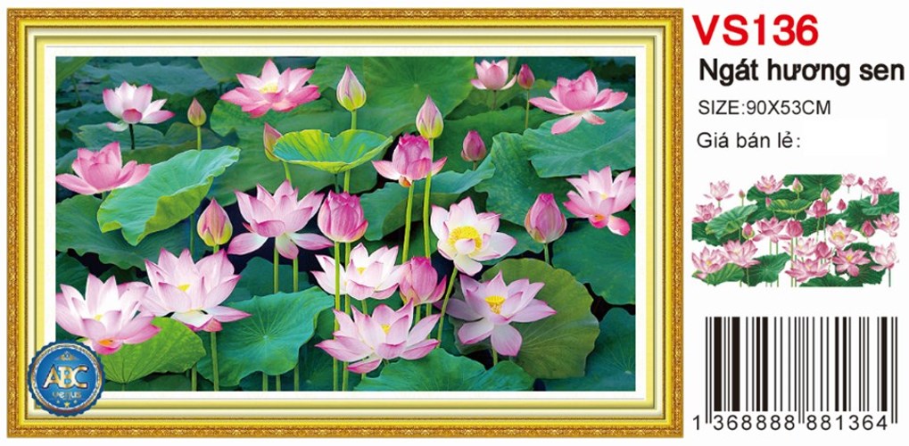 Tranh đính đá hoa sen VS136 - 90 x 53 cm - chưa đính
