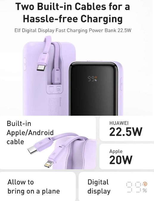 Pin sạc dự phòng 22.5W Baseus Elf Digital Display Fast Charge Power Bank 10000mAh - Hàng chính hãng